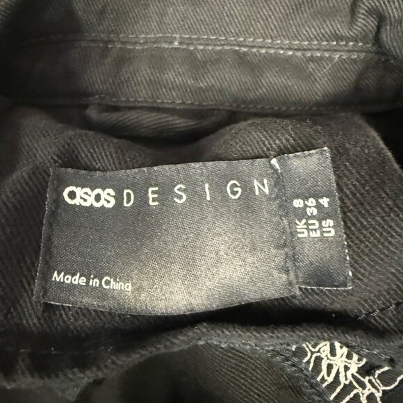 Asos Design Black Jacket With Skeleton Hand Embroidery Womens Sz 4 Snap Closure - Picture 6 of 9